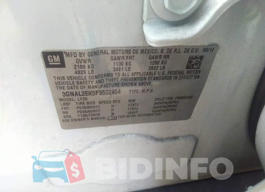3GNAL2EK5FS502464 Photo# 9