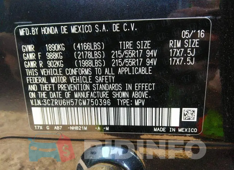 3CZRU6H57GM750396 Photo# 9