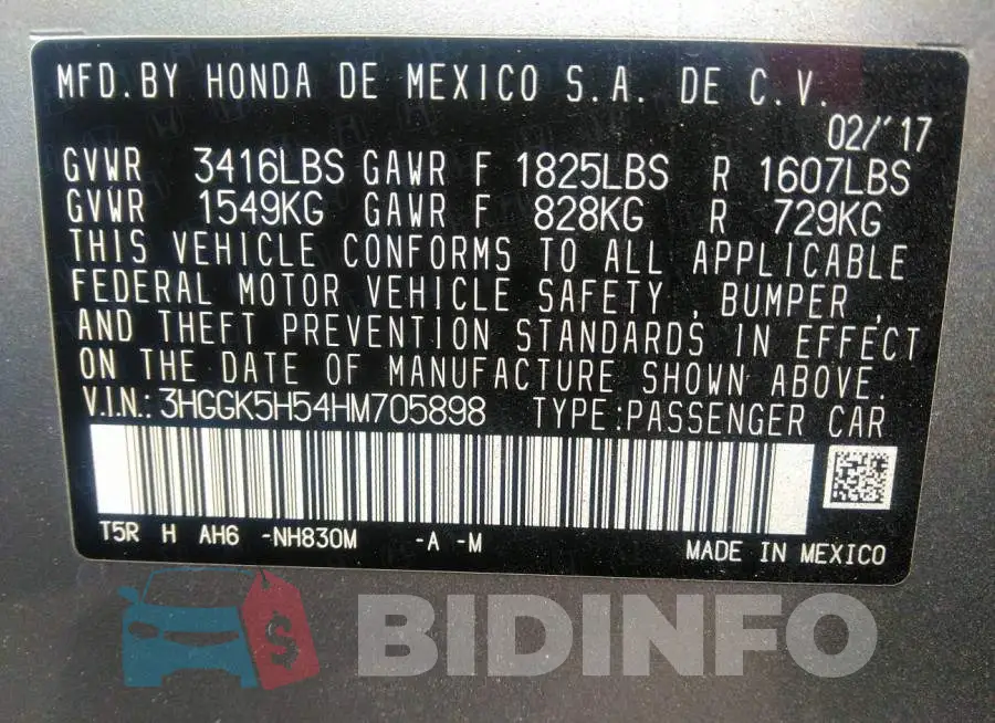 3HGGK5H54HM705898 Photo# 9