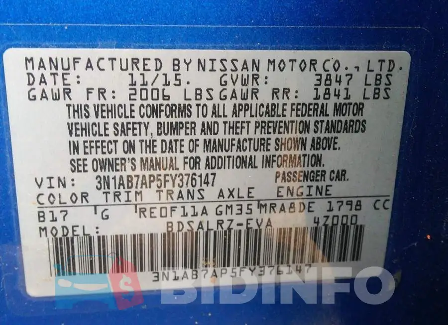 3N1AB7AP5FY376147 Photo# 9