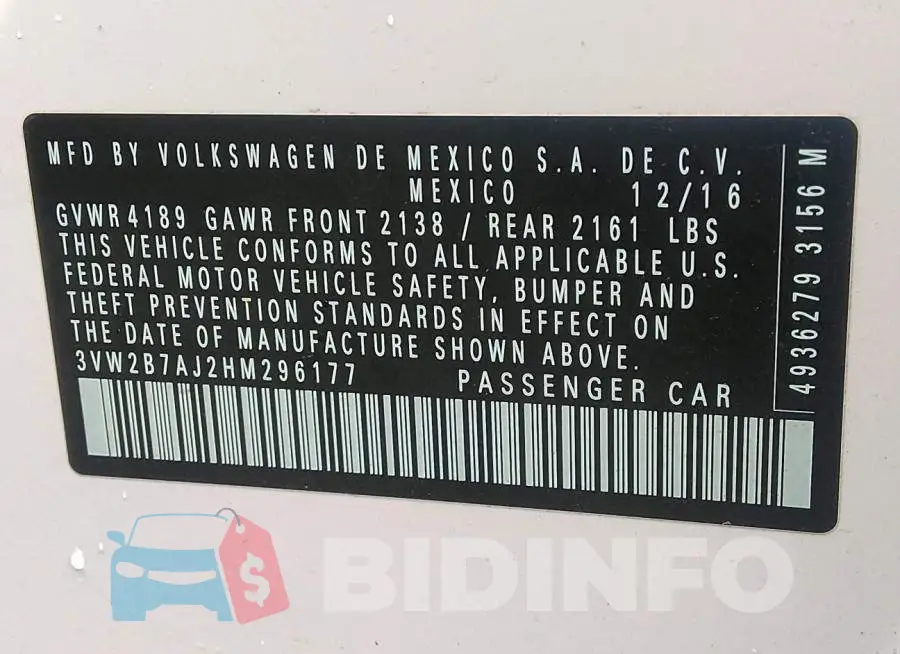 3VW2B7AJ2HM296177 Photo# 9
