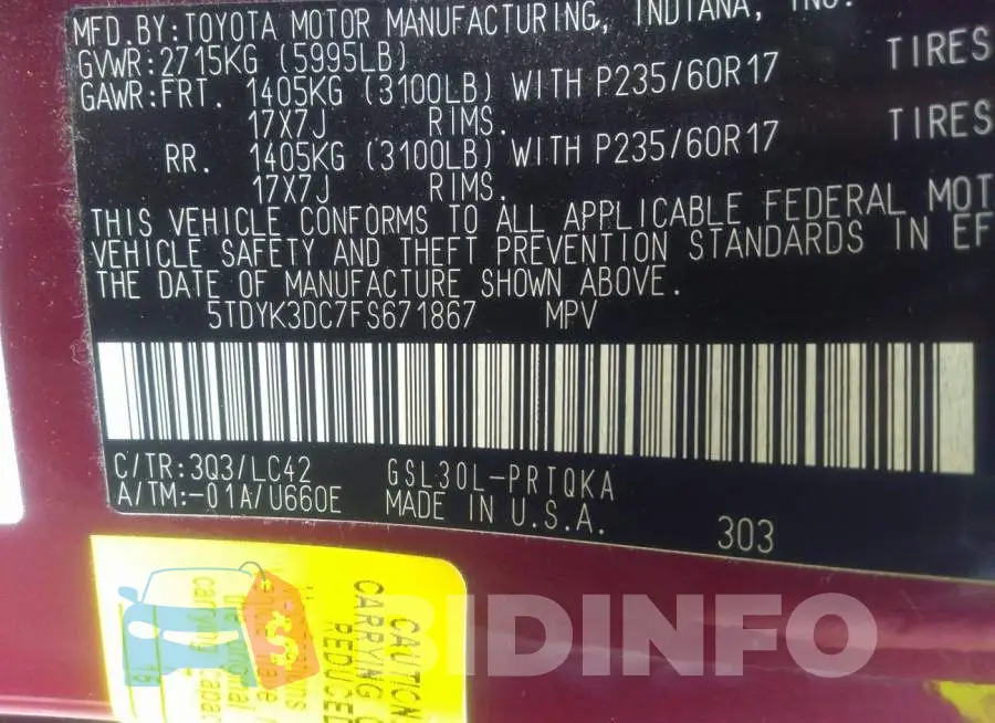 5TDYK3DC7FS671867 Photo# 9
