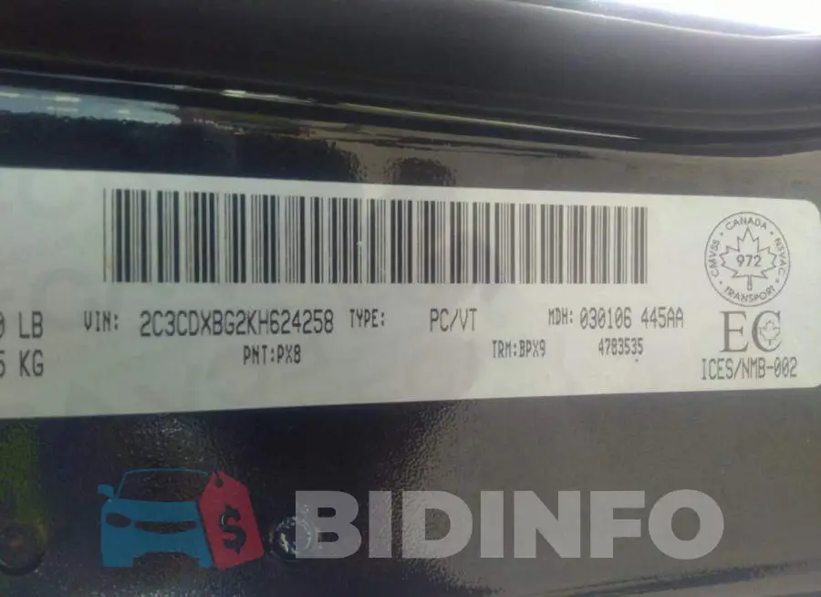 2C3CDXBG2KH624258 Photo# 9