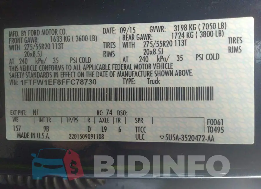 1FTFW1EF8FFC78730 Photo# 9