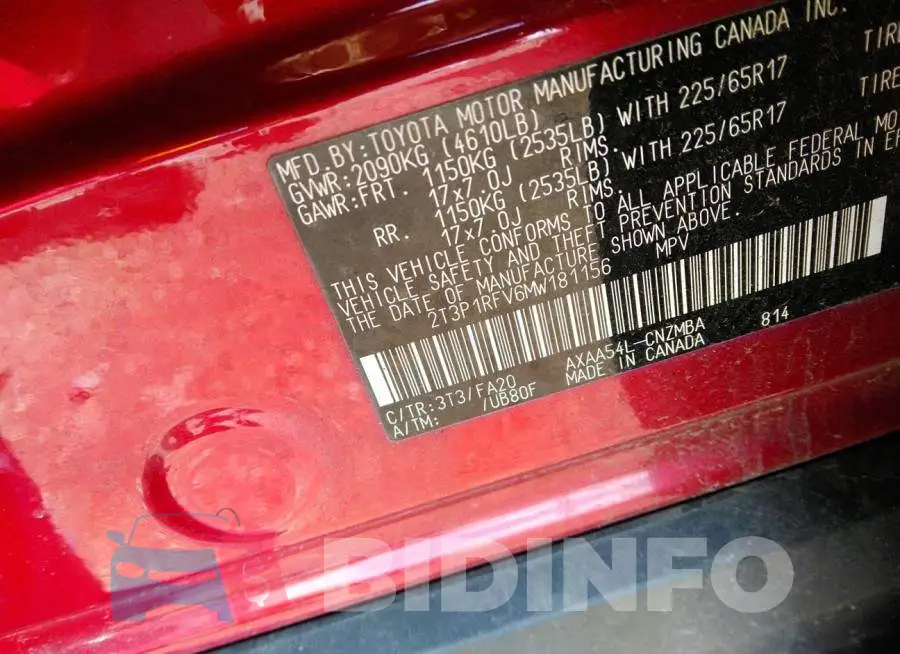 2T3P1RFV6MW181156 Photo# 9