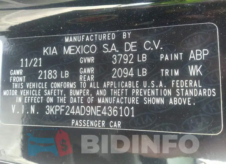 3KPF24AD9NE436101 Photo# 9