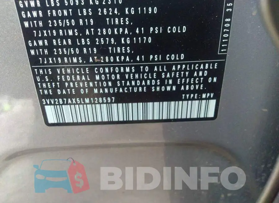 3VV2B7AX5LM128597 Photo# 9