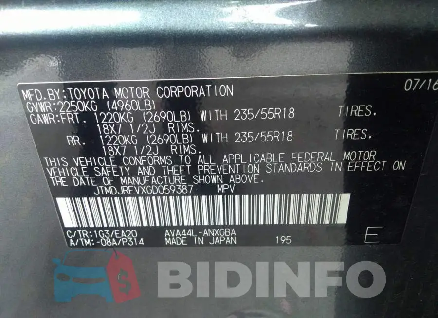 JTMDJREVXGD059387 Photo# 9