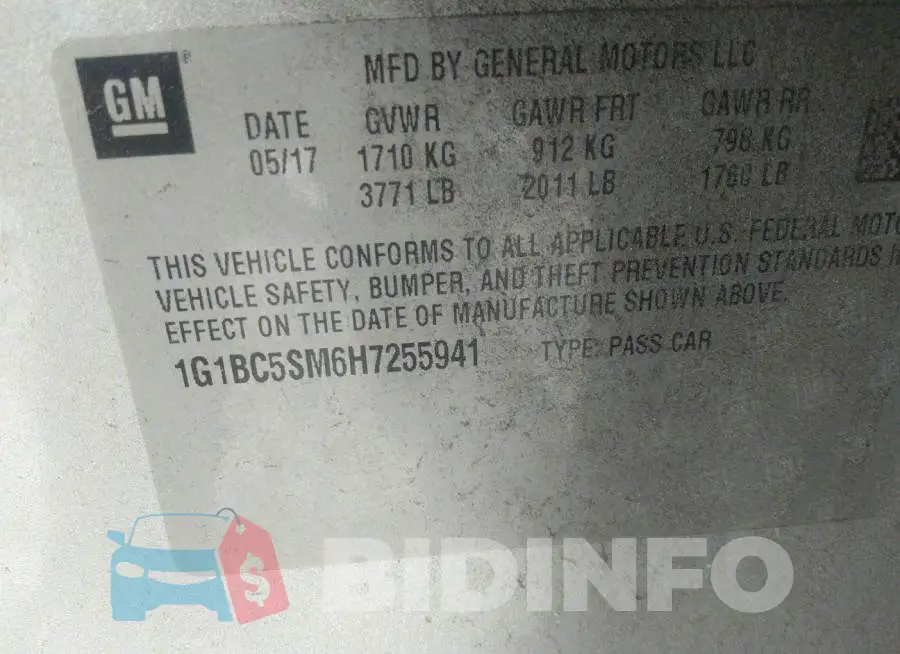 1G1BC5SM6H7255941 Photo# 9
