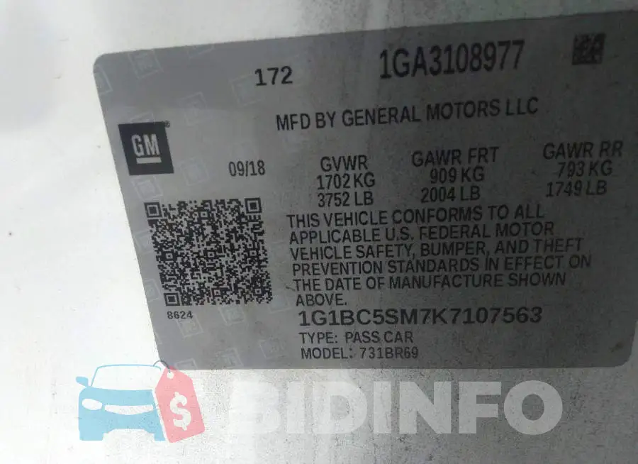 1G1BC5SM7K7107563 Photo# 9