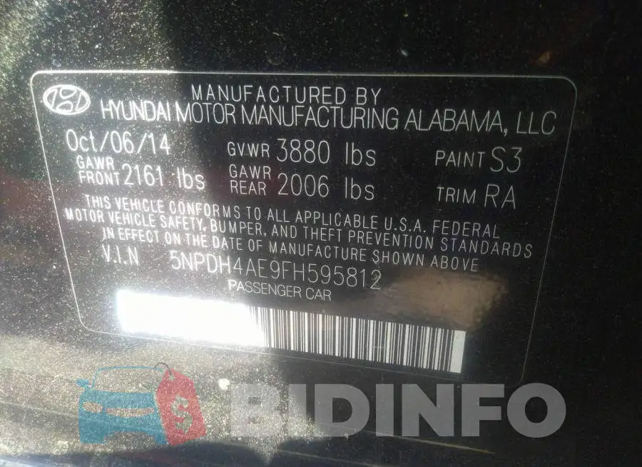 5NPDH4AE9FH595812 Photo# 9