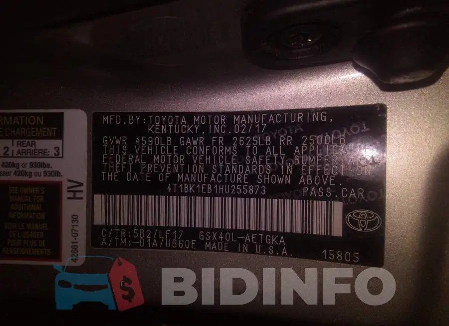 4T1BK1EB1HU255873 Photo# 9