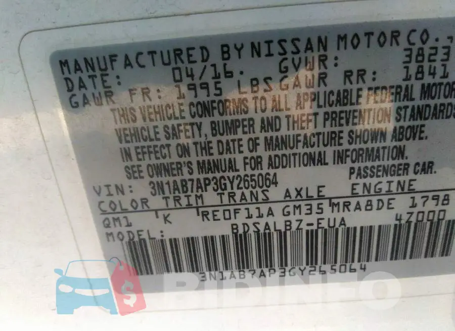 3N1AB7AP3GY265064 Photo# 9