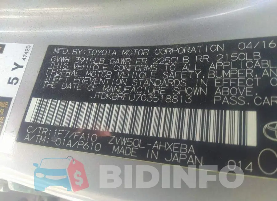 JTDKBRFU7G3518813 Photo# 9