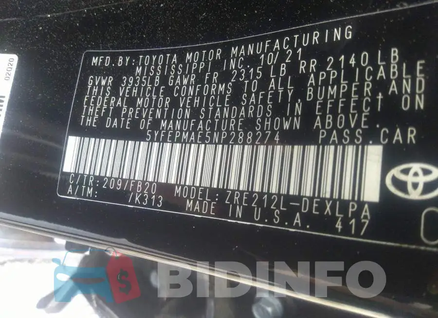 5YFEPMAE5NP288274 Photo# 9