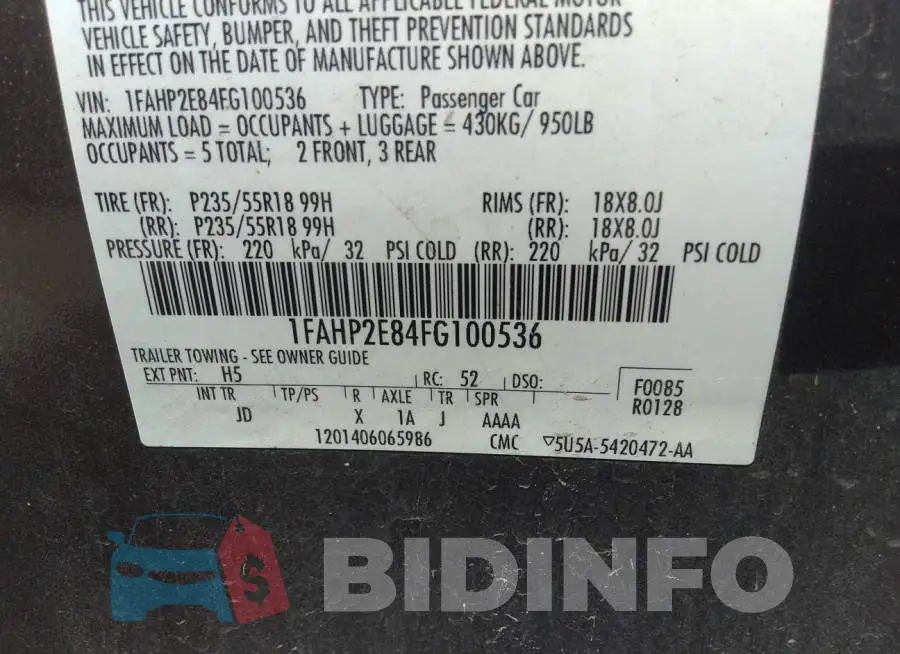 1FAHP2E84FG100536 Photo# 9