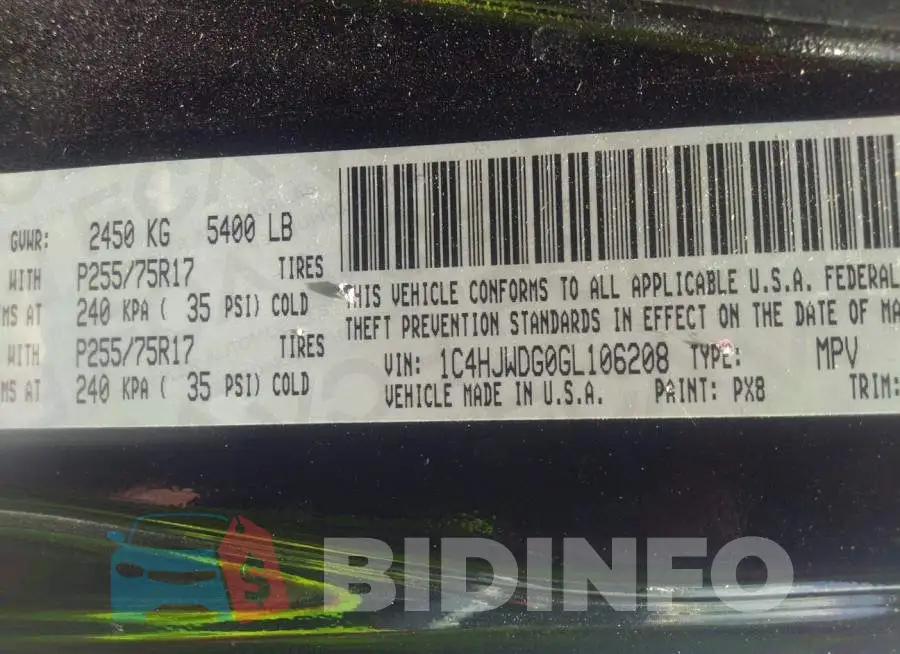 1C4HJWDG0GL106208 Photo# 9