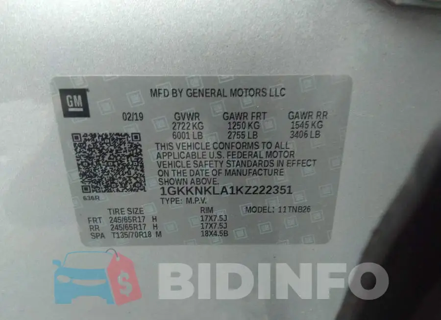 1GKKNKLA1KZ222351 Photo# 9