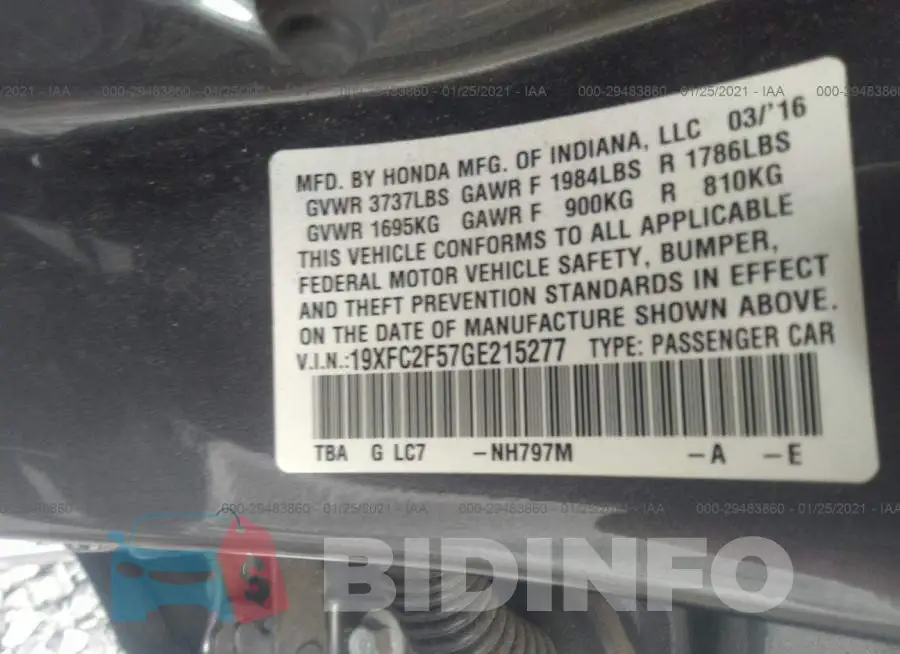 19XFC2F57GE215277 Photo# 9