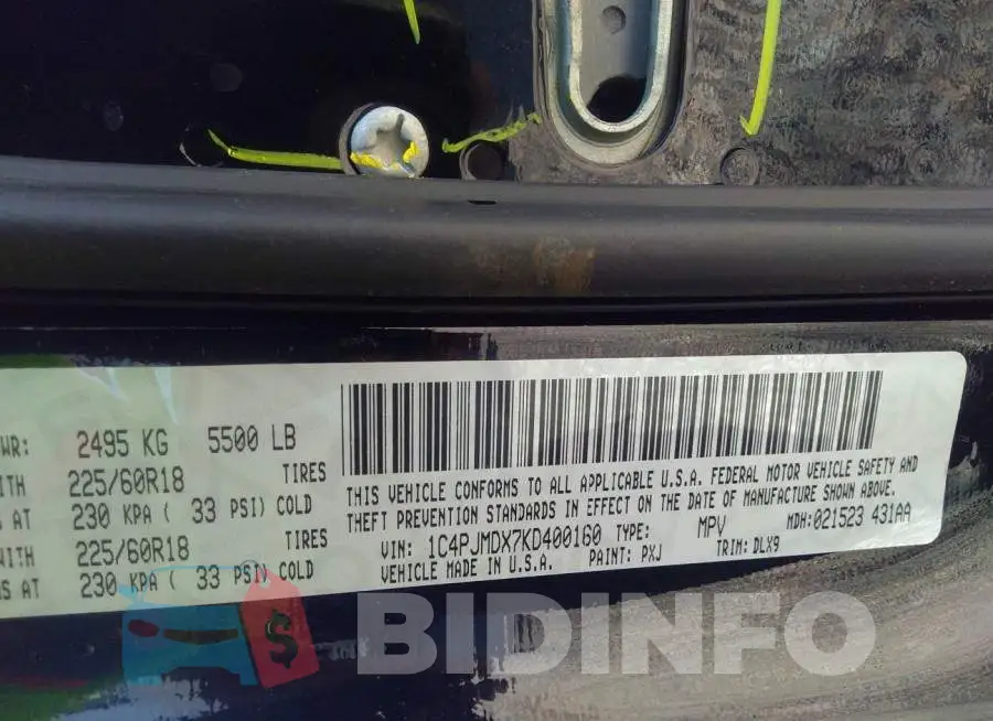 1C4PJMDX7KD400160 Photo# 9