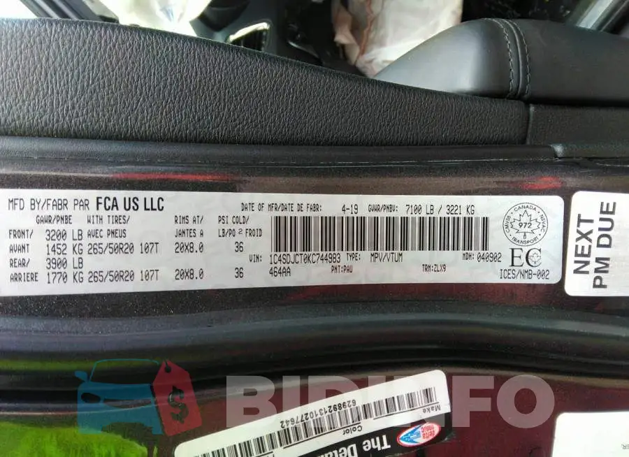 1C4SDJCT0KC744983 Photo# 9