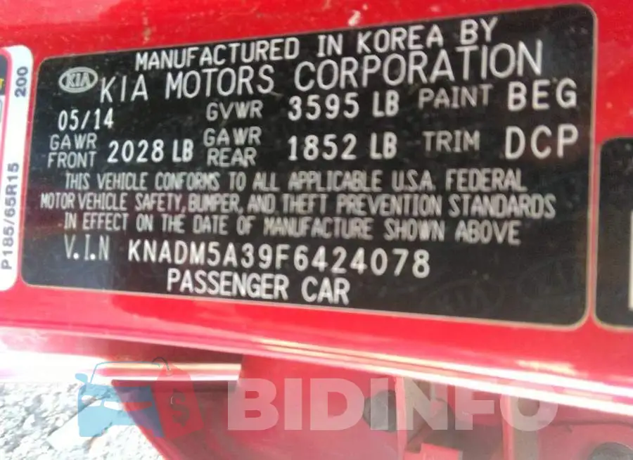 KNADM5A39F6424078 Photo# 9