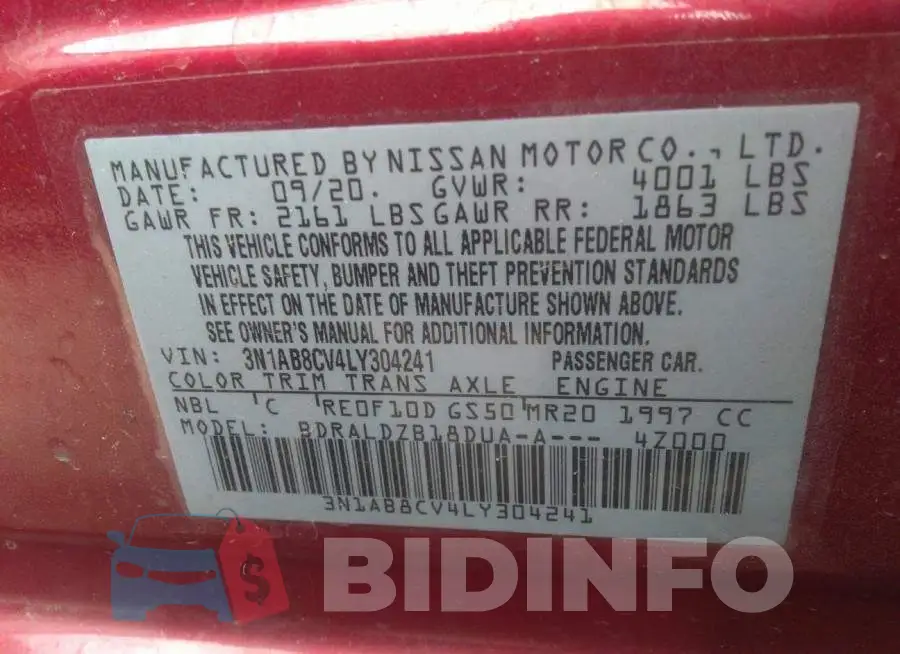 3N1AB8CV4LY304241 Photo# 9