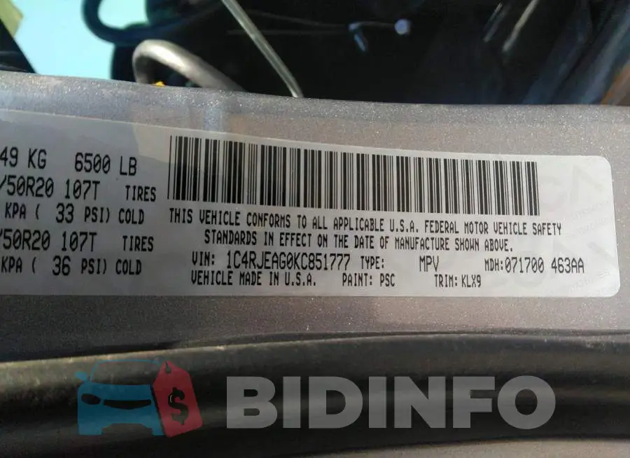 1C4RJEAG0KC851777 Photo# 9