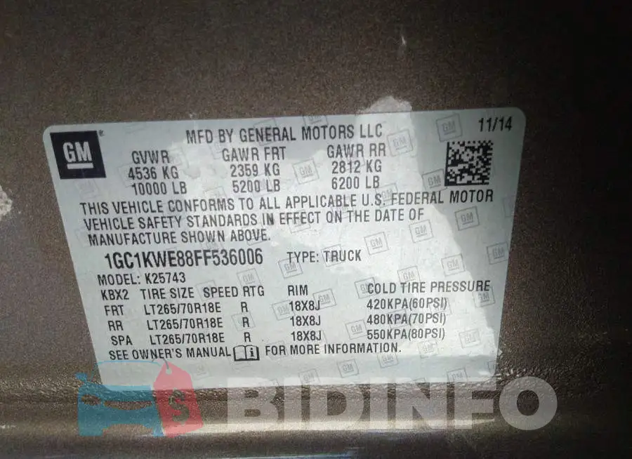 1GC1KWE88FF536006 Photo# 9
