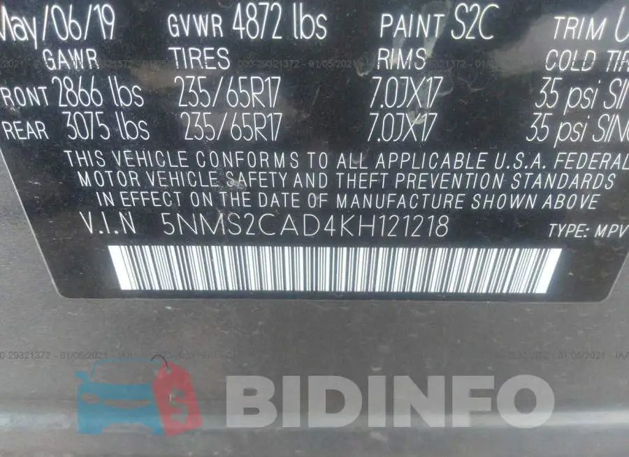 5NMS2CAD4KH121218 Photo# 9