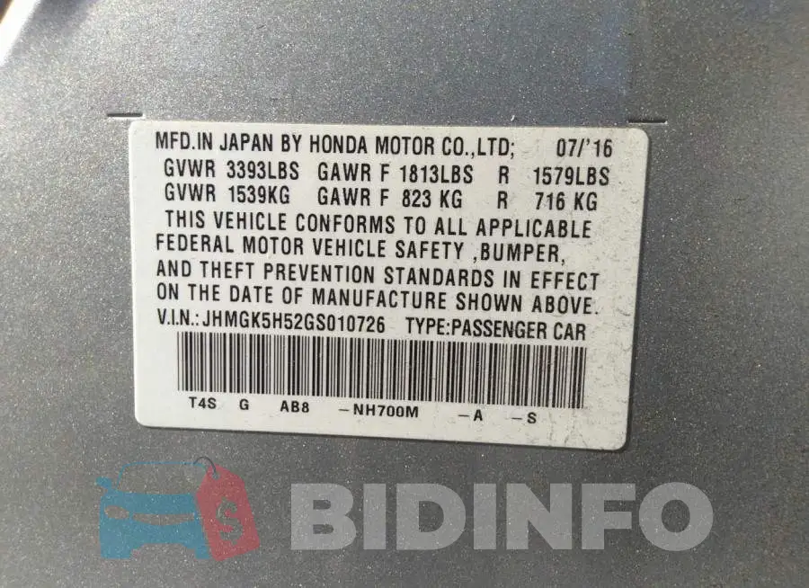 JHMGK5H52GS010726 Photo# 9