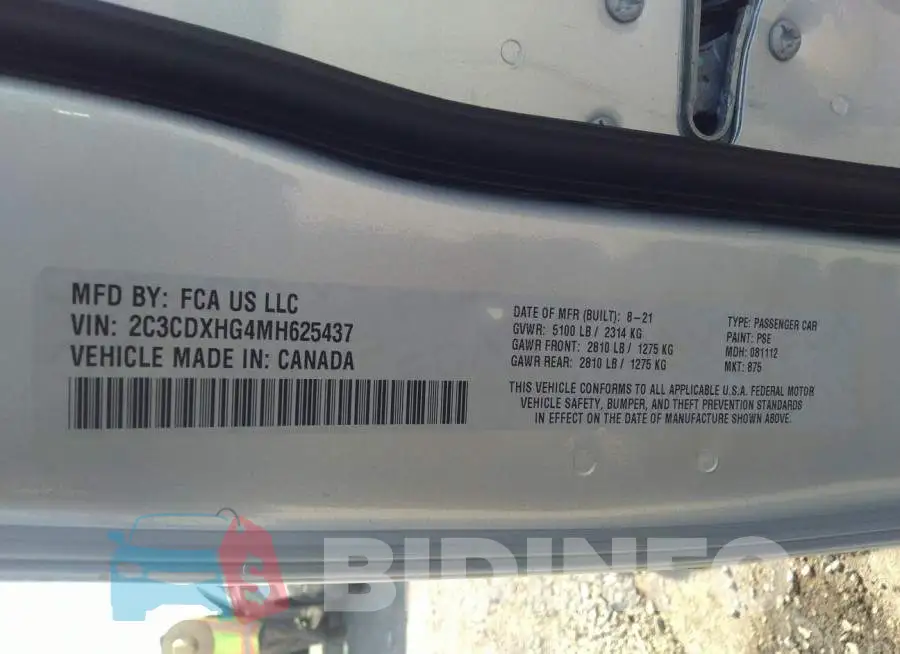 2C3CDXHG4MH625437 Photo# 9
