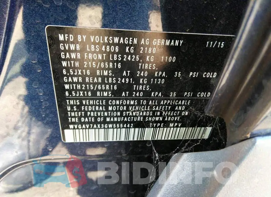 WVGAV7AX3GW555442 Photo# 9