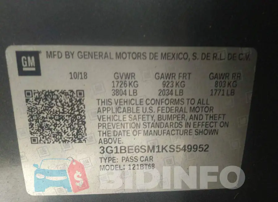 3G1BE6SM1KS549952 Photo# 9