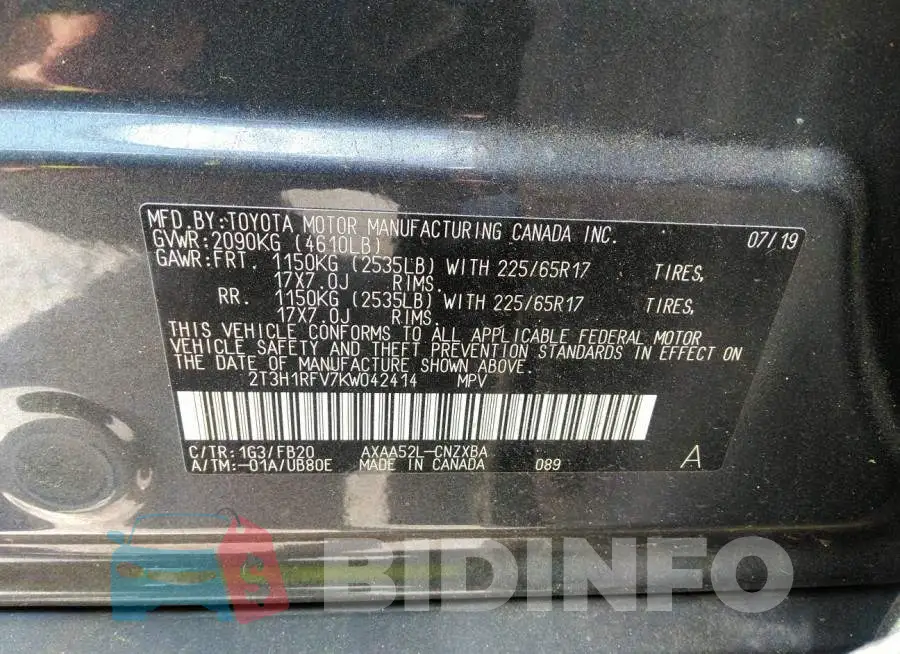 2T3H1RFV7KW042414 Photo# 9