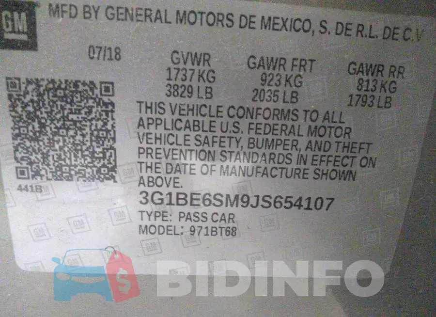 3G1BE6SM9JS654107 Photo# 9