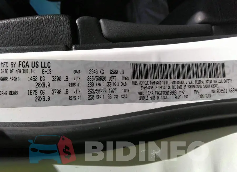 1C4RJFAG1KC810063 Photo# 9