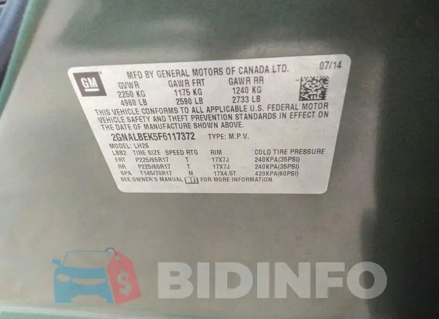 2GNALBEK5F6117372 Photo# 9