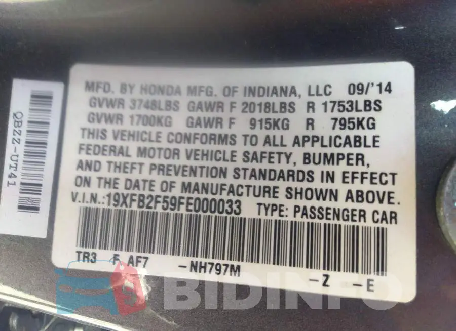 19XFB2F59FE000033 Photo# 9