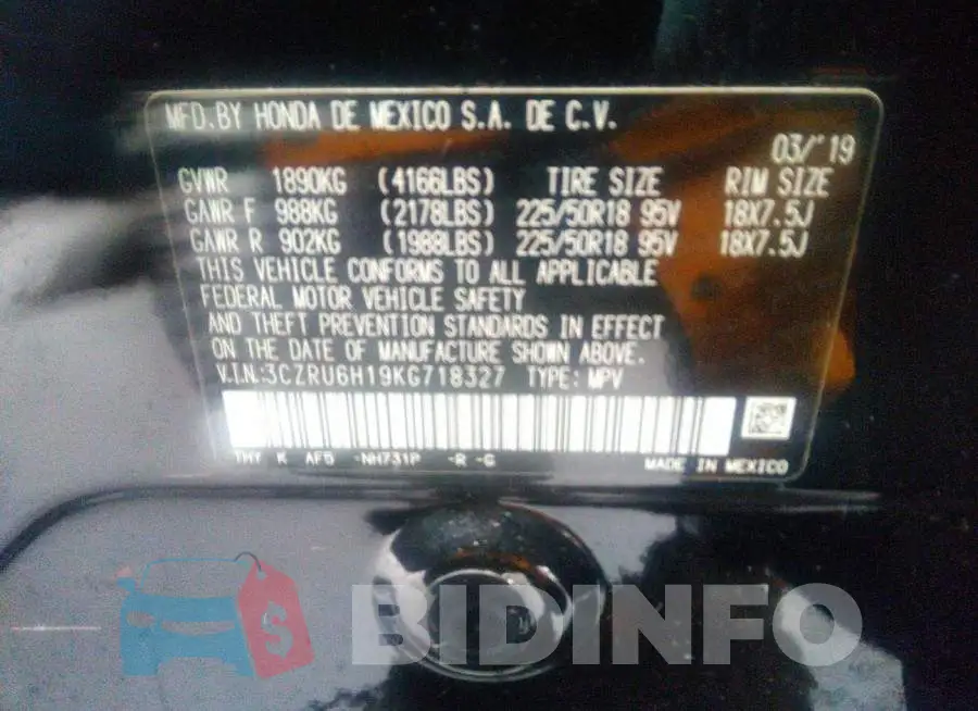 3CZRU6H19KG718327 Photo# 9