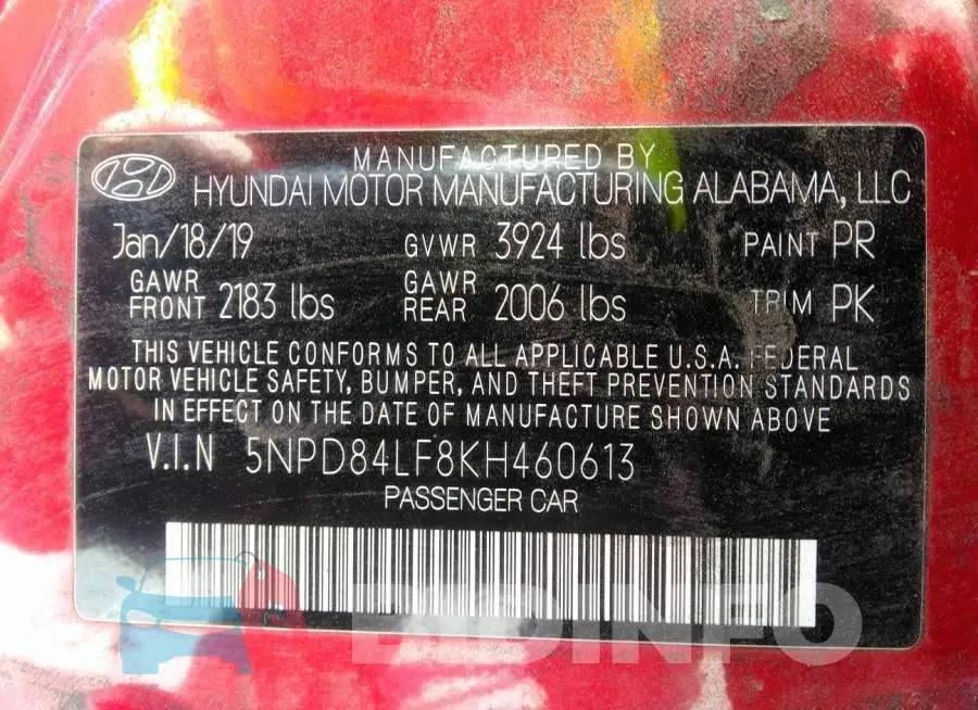 5NPD84LF8KH460613 Photo# 9