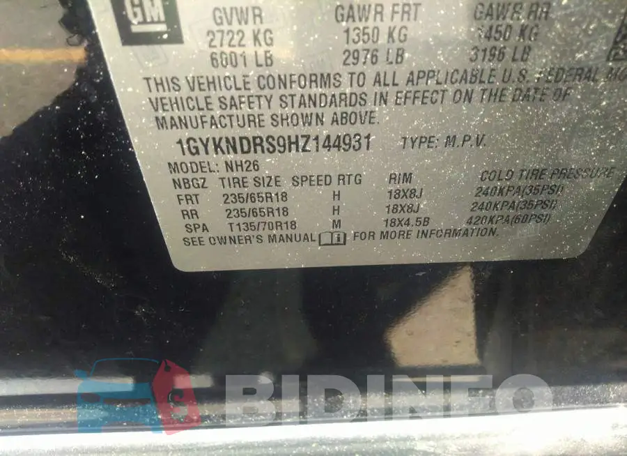1GYKNDRS9HZ144931 Photo# 9