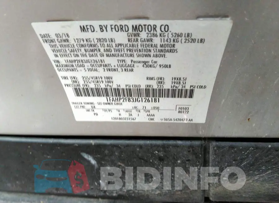 1FAHP2F83JG126181 Photo# 9