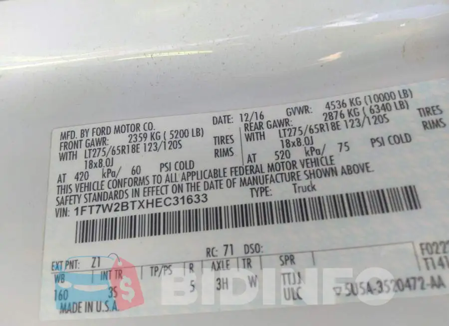 1FT7W2BTXHEC31633 Photo# 9