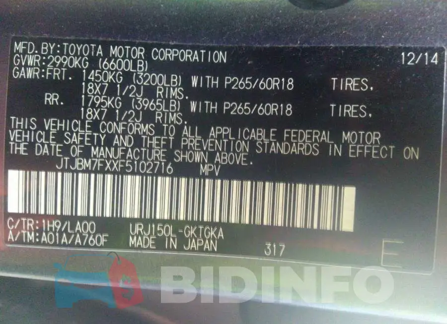 JTJBM7FXXF5102716 Photo# 9
