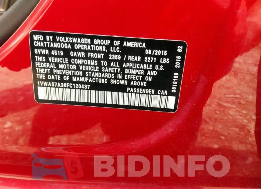1VWAS7A36FC120437 Photo# 9