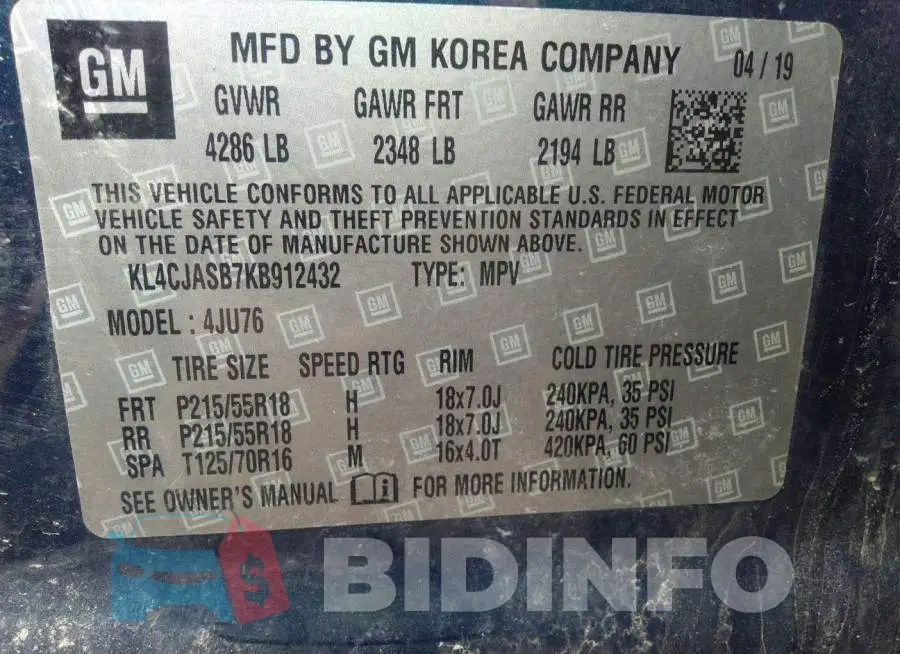 KL4CJASB7KB912432 Photo# 9