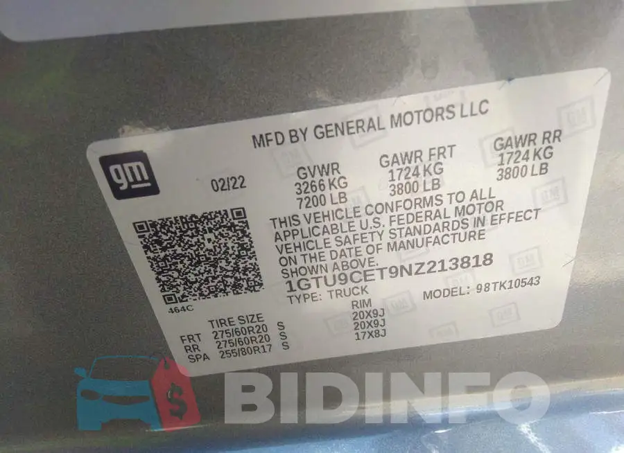 1GTU9CET9NZ213818 Photo# 9