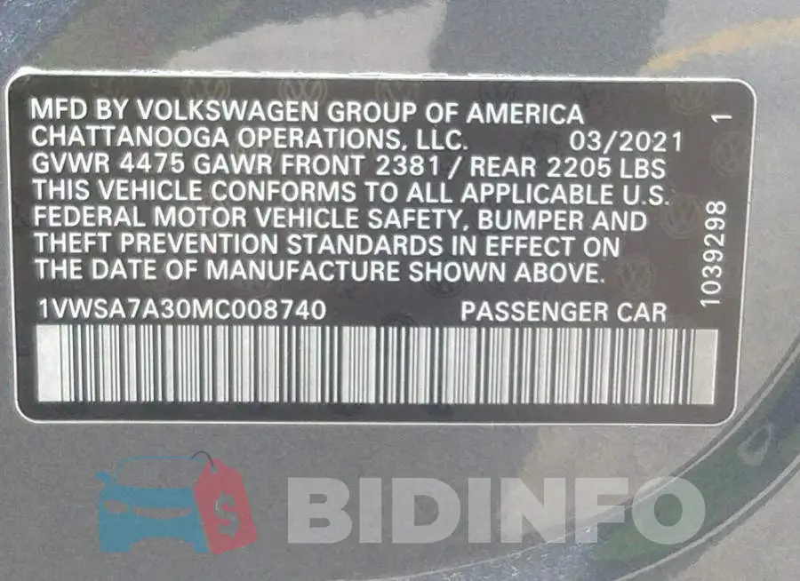 1VWSA7A30MC008740 Photo# 9