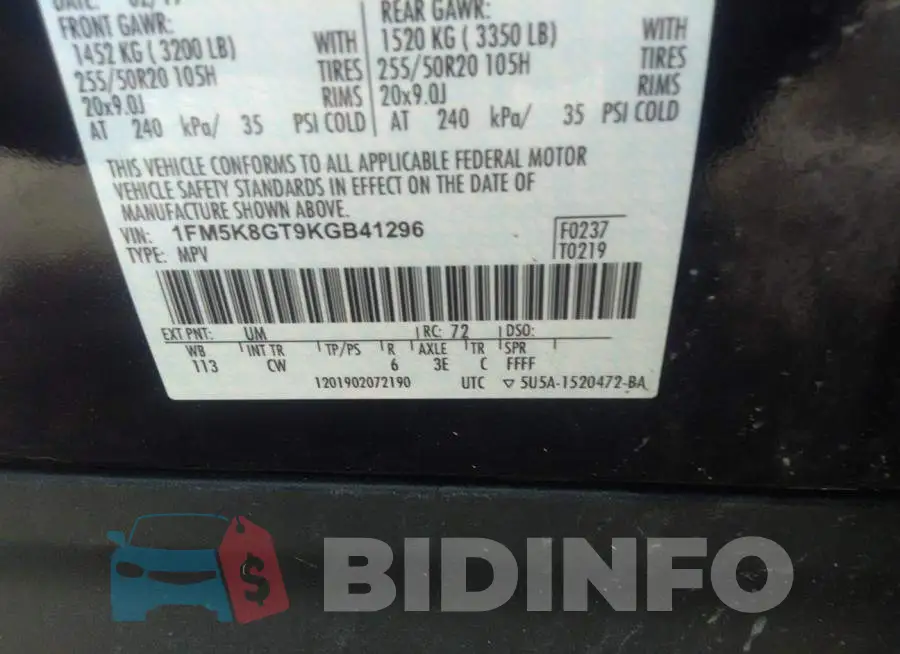1FM5K8GT9KGB41296 Photo# 9